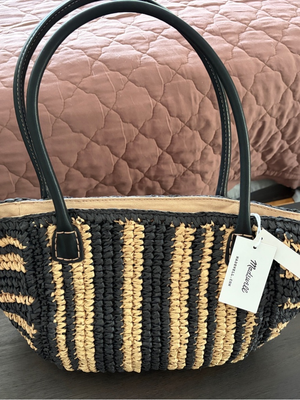 NWT Madewell The Handwoven Straw Mini Tote in Wide Stripe - Picture 3 of 10